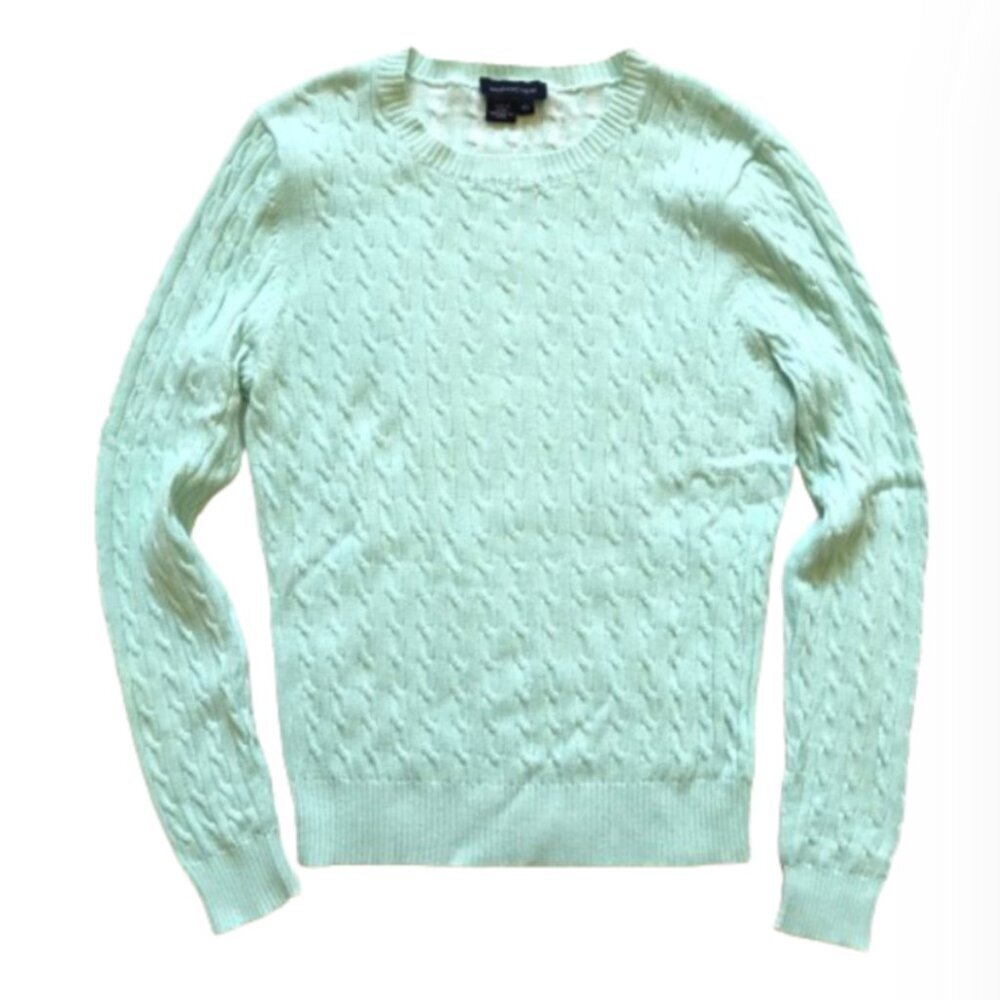 Magashoni Cable Knit Sweater Womens XL Turquoise Blue Long Sleeve Crew Neck
